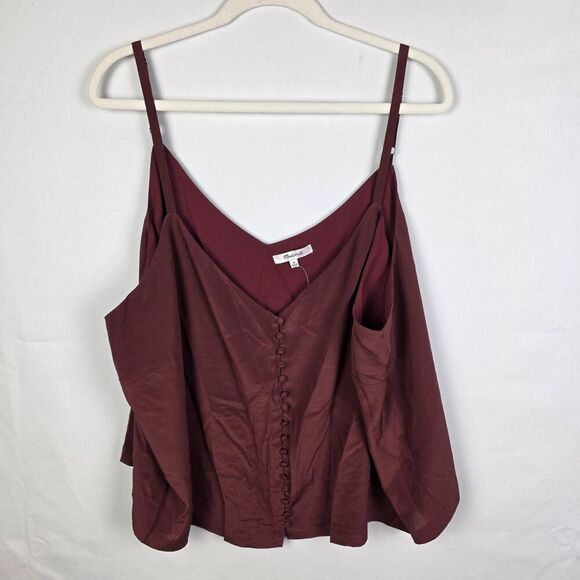 NWT Madewell Maroon Silk Button Down Cami Size 24 Spaghetti Straps Base Layer - Picture 2 of 7